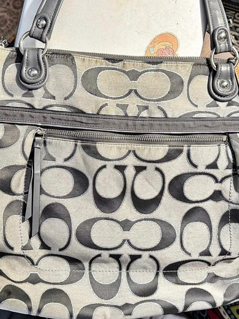 Coach Poppy Signature Glam Tote Gray & Black